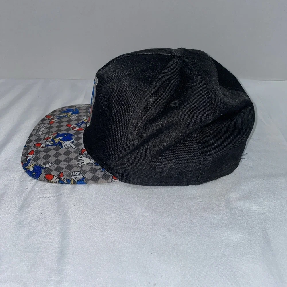 Sonic the Hedgehog Youth Snapback Hat Black Checkered‎ Brim SEGA Boys Cap OSFM